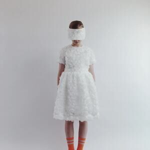 NWT Caroline Bosmans White Floral Rosette Tulle Skirt